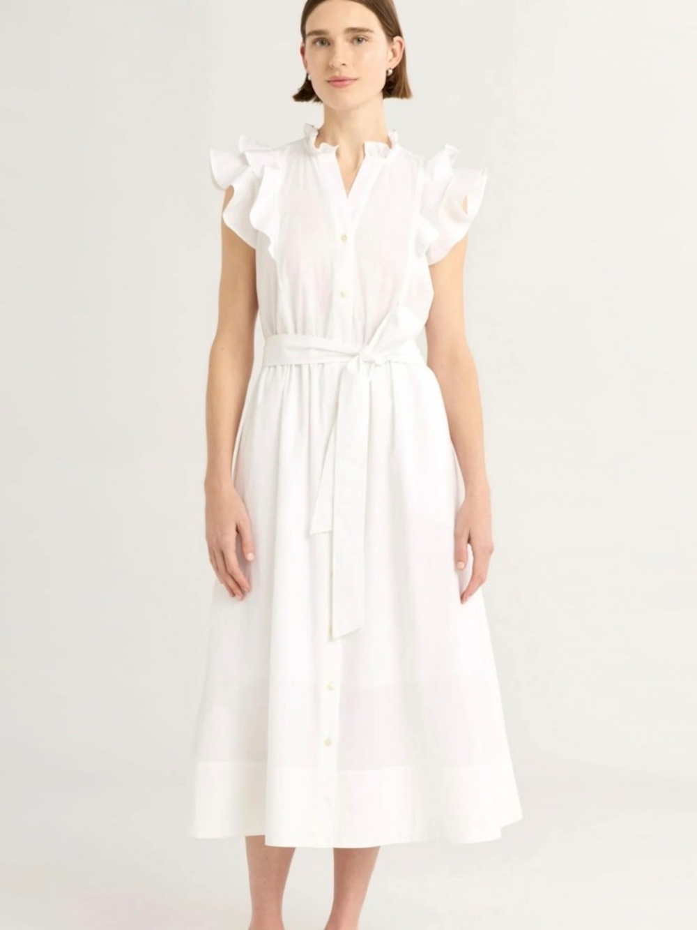 NWT Free Assembly White Ruffle Cotton Midi Shirtdress Size L